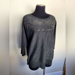 Gemstone Studded Sweater Batwing Sleeve Gray Stretch Soft Formal Holiday Size XL